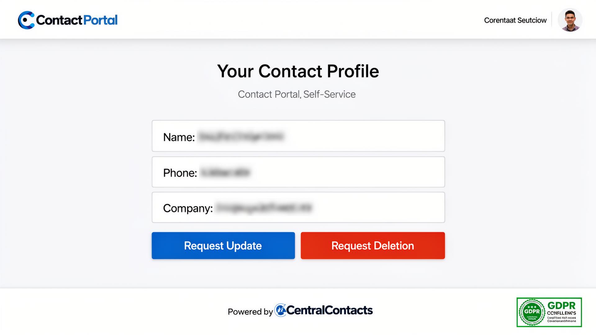 Stop Chasing GDPR Requests feature illustration showing the CentralContacts interface
